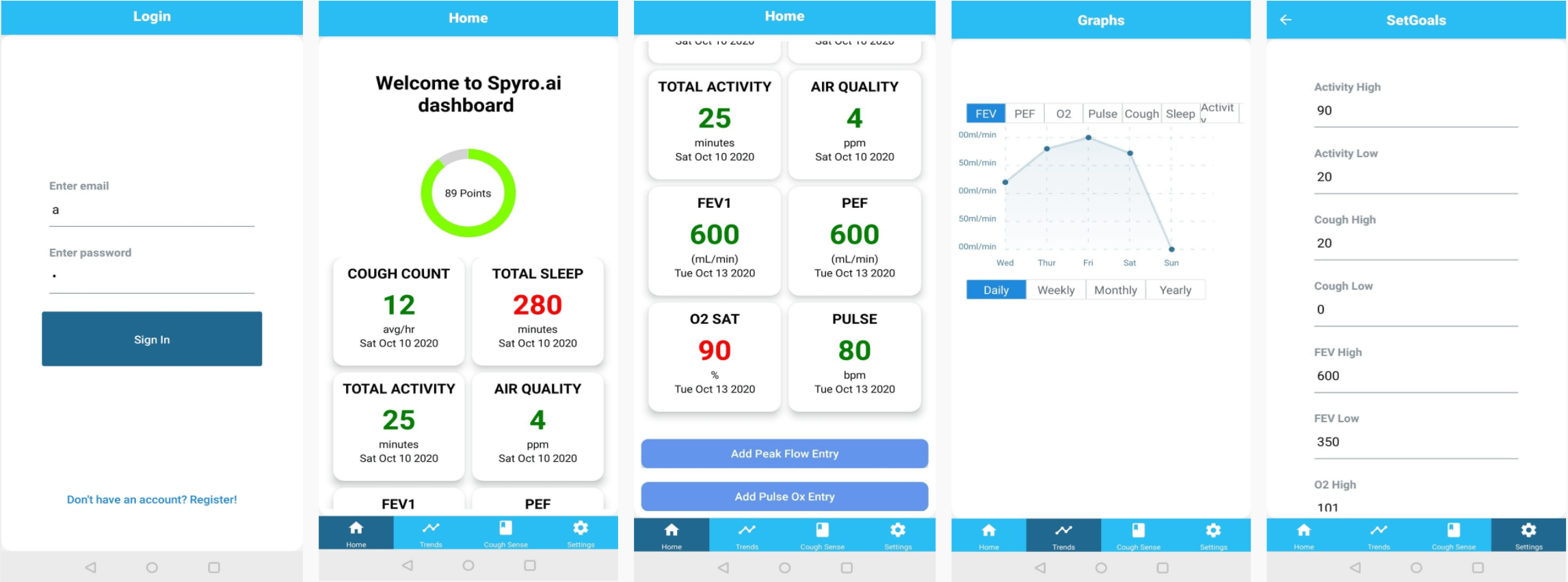 Mobile application screenshots